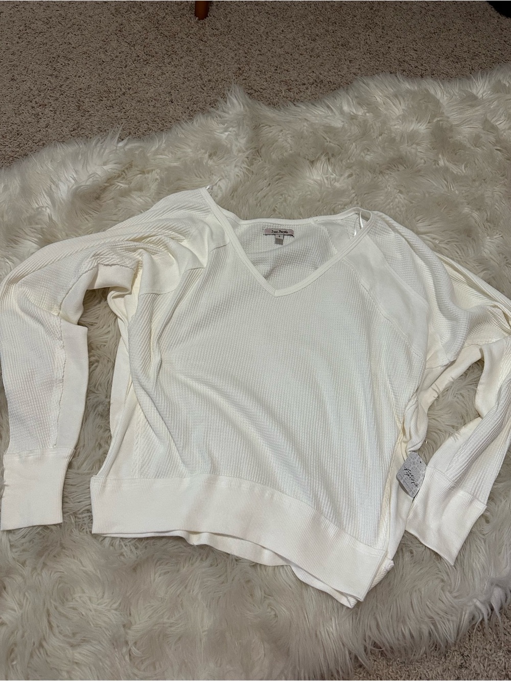 New with tags Free People Ivory Waffle V-Neck off the shoulder top